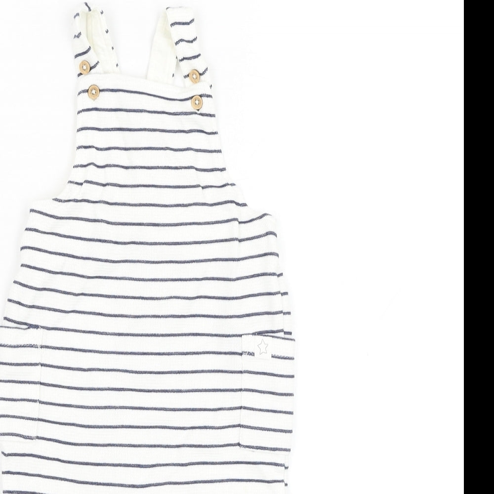 NEXT Boys White Striped Cotton Dungaree One-Piece Size 12 Months  Button
