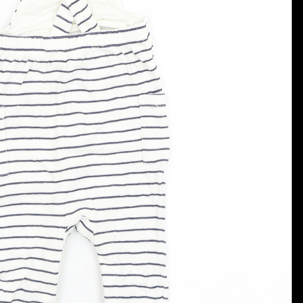 NEXT Boys White Striped Cotton Dungaree One-Piece Size 12 Months  Button