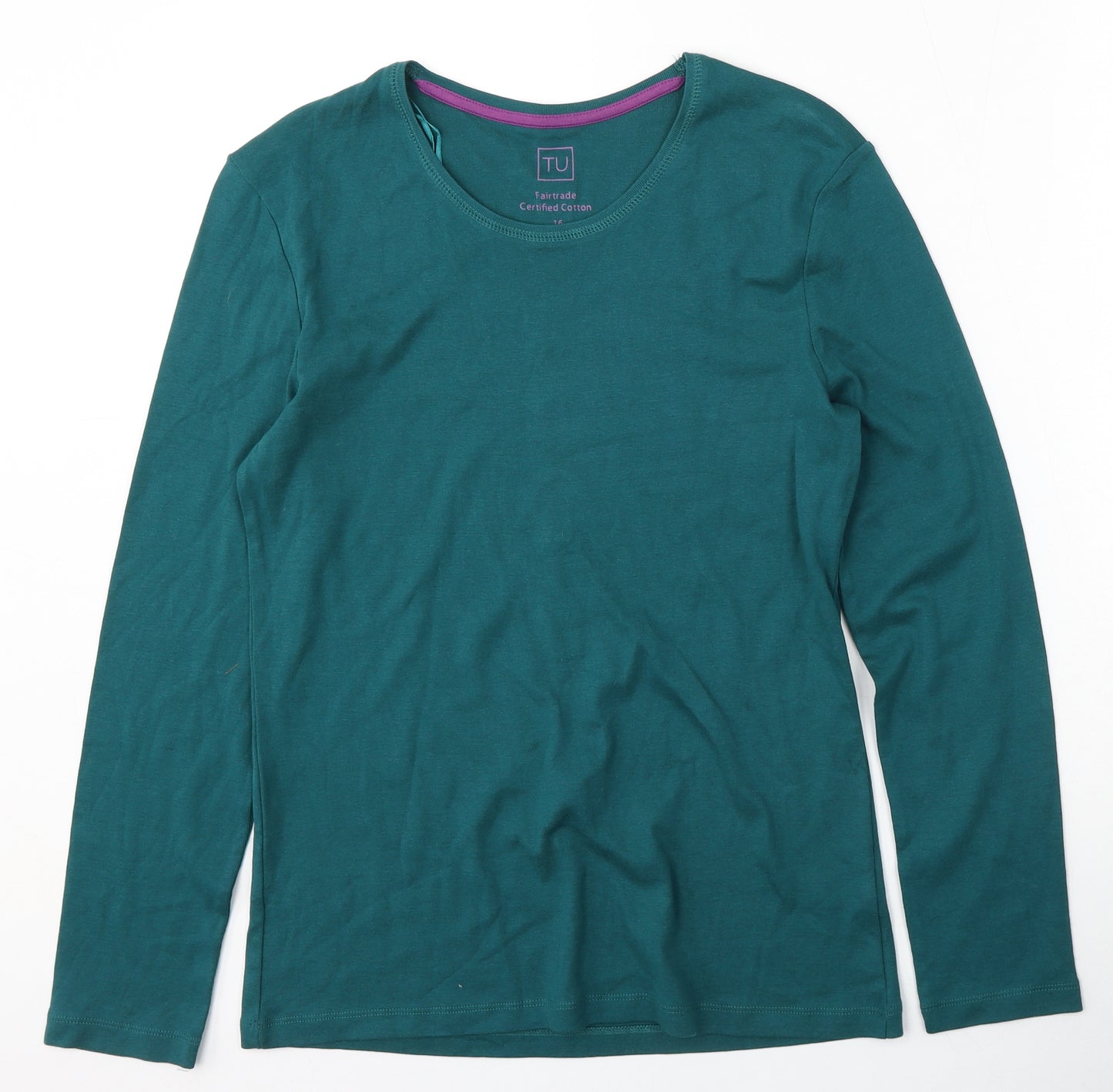 TU Womens Green  Cotton Basic T-Shirt Size 16 Round Neck