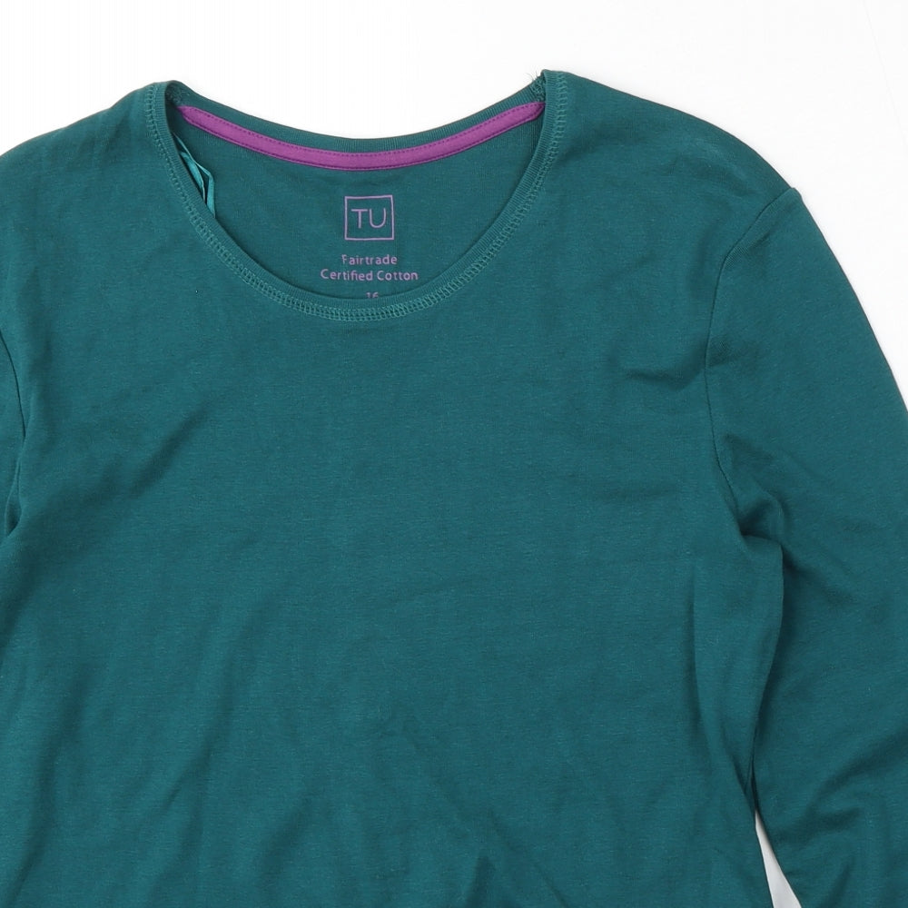 TU Womens Green  Cotton Basic T-Shirt Size 16 Round Neck