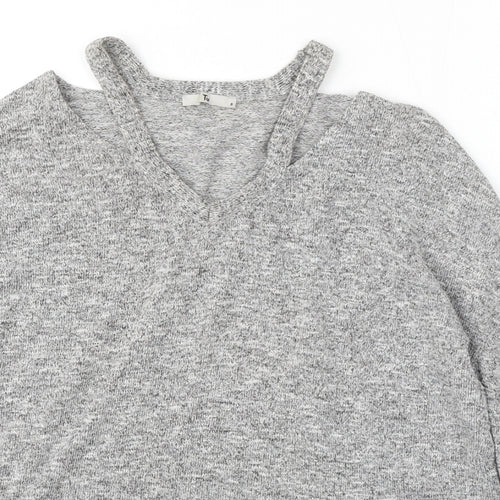 TU Womens Grey V-Neck  Polyester Pullover Jumper Size 8