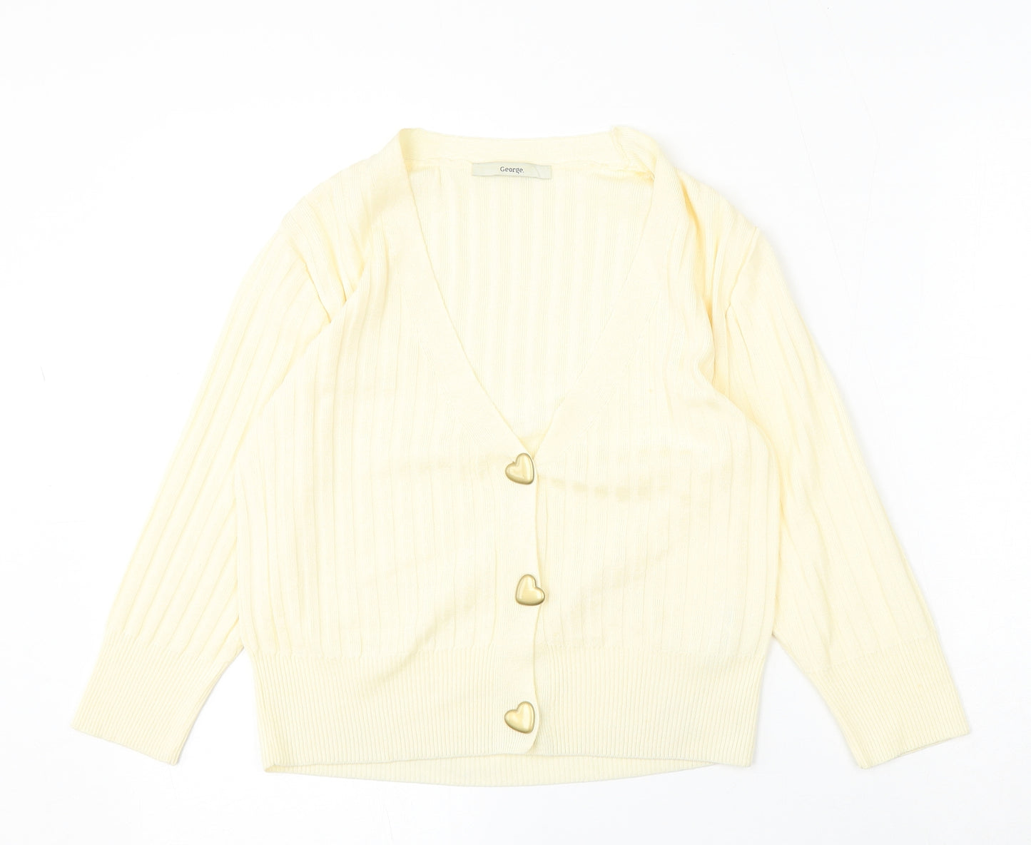 George Womens Yellow V-Neck  Polyester Cardigan Jumper Size 8