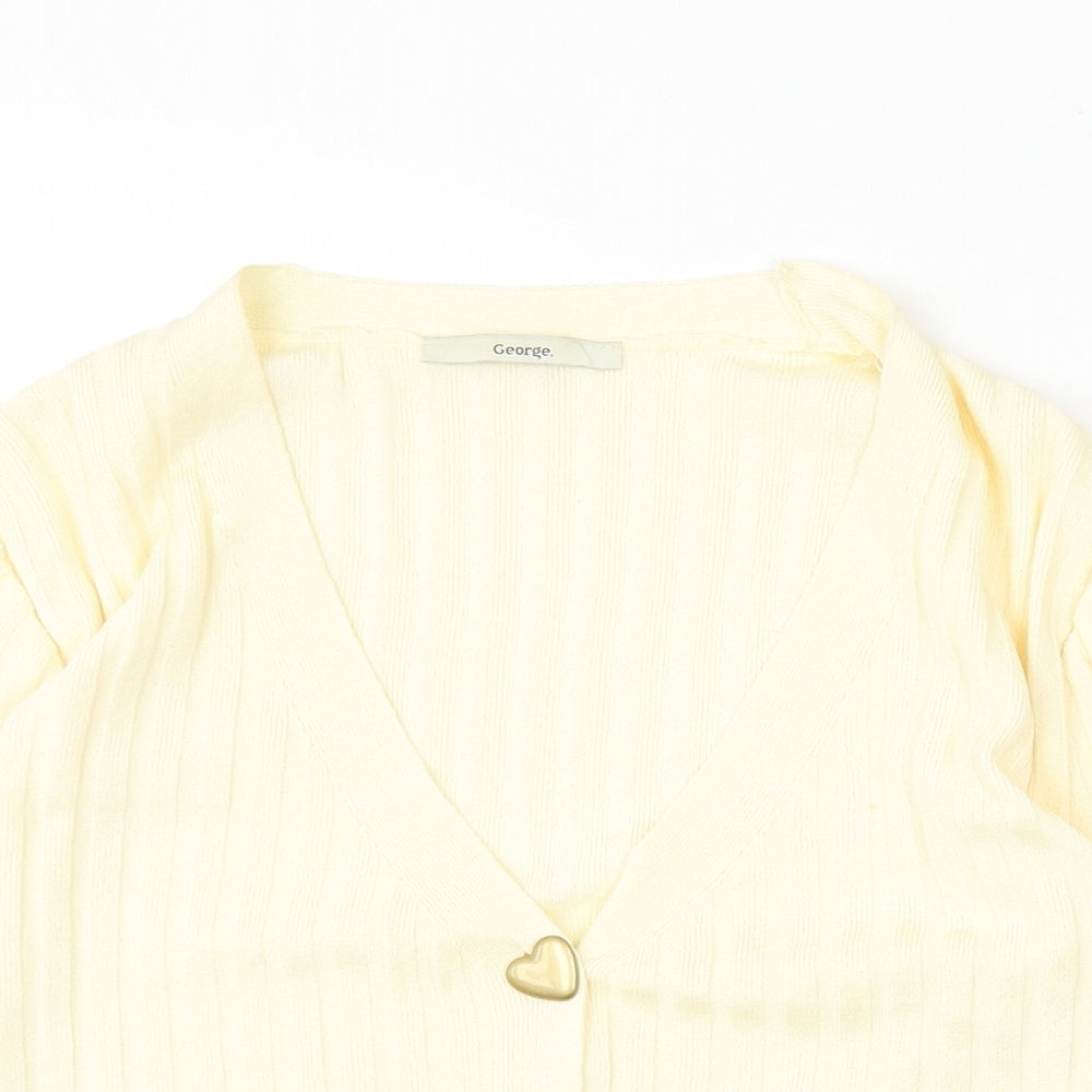 George Womens Yellow V-Neck  Polyester Cardigan Jumper Size 8