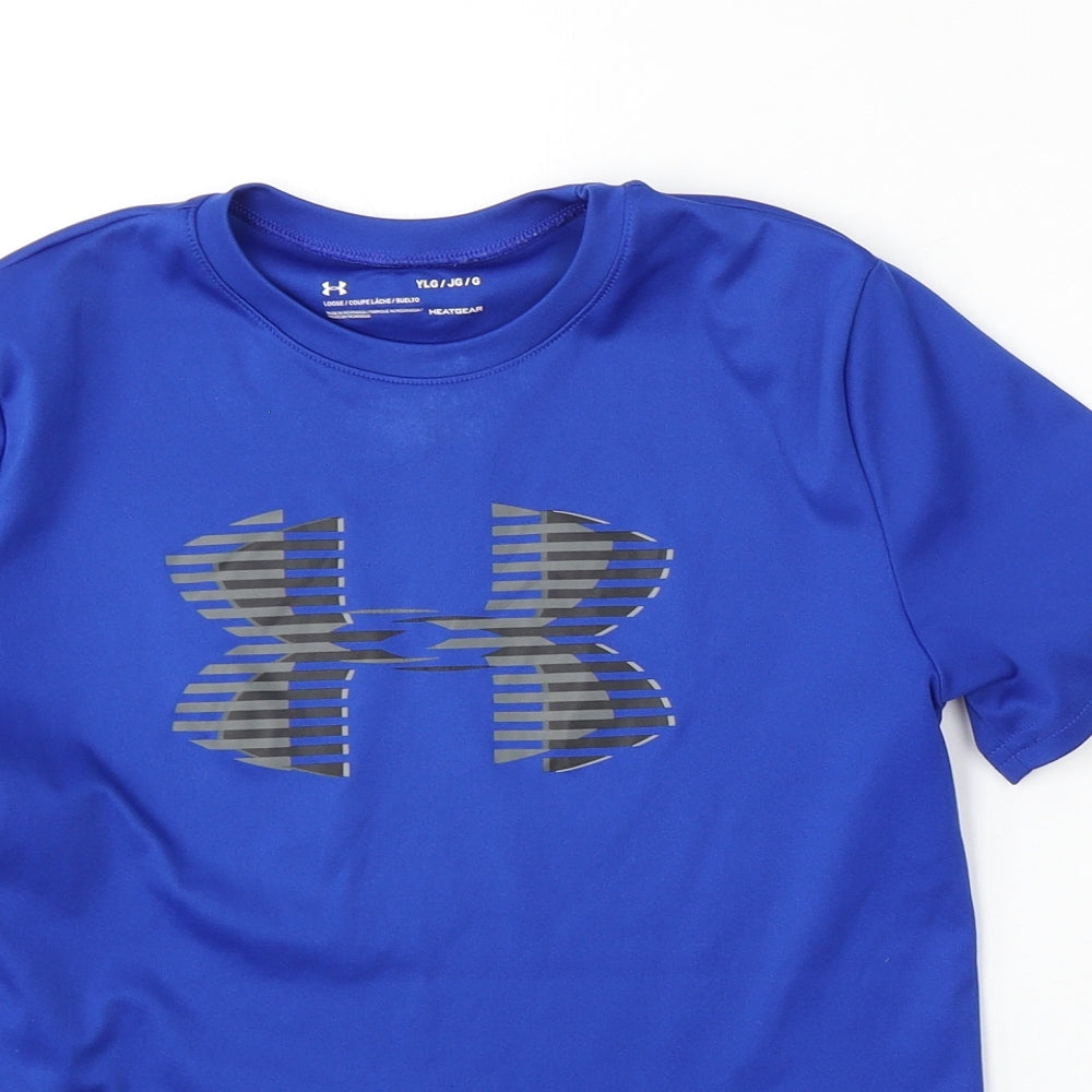Under armour Boys Blue  Polyester Basic T-Shirt Size L Round Neck