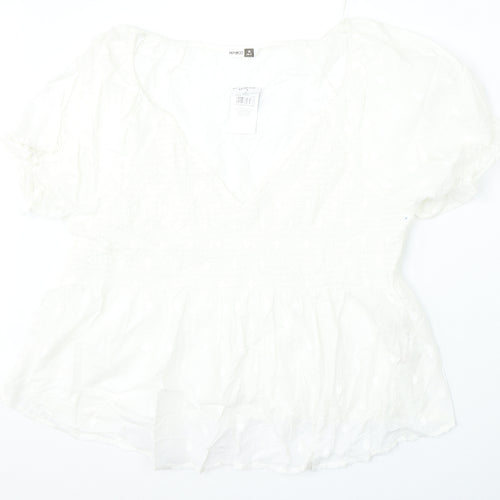 Pep&Co Womens White  Cotton Basic Blouse Size 16 V-Neck