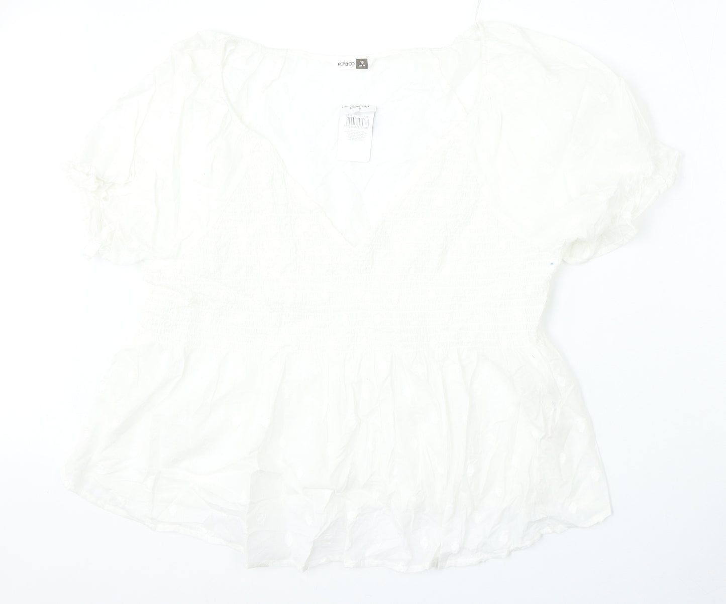 Pep&Co Womens White  Cotton Basic Blouse Size 16 V-Neck