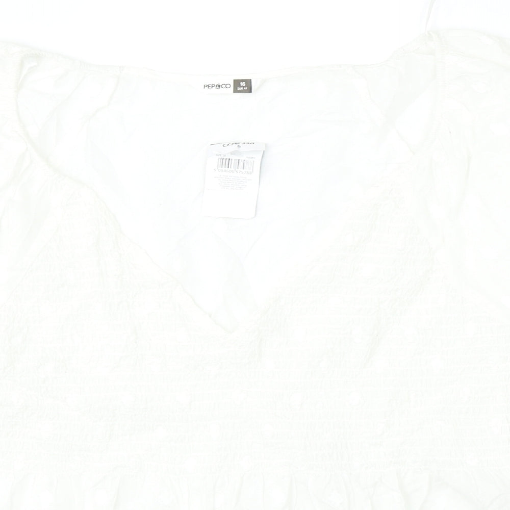 Pep&Co Womens White  Cotton Basic Blouse Size 16 V-Neck