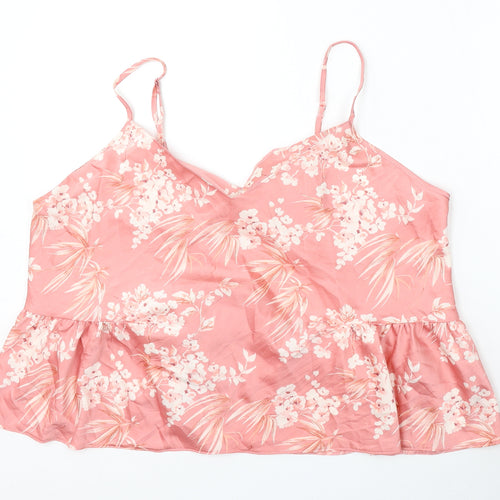 F&F Womens Pink Floral Polyester Basic Blouse Size 16 V-Neck