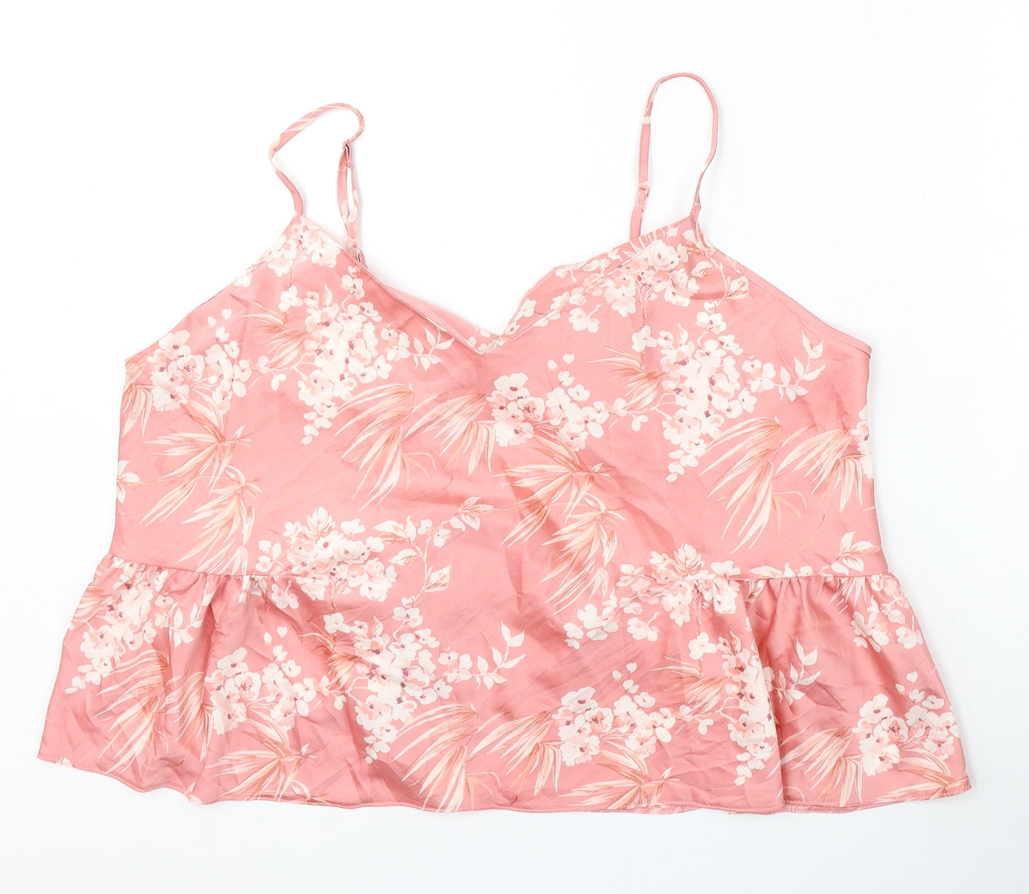 F&F Womens Pink Floral Polyester Basic Blouse Size 16 V-Neck