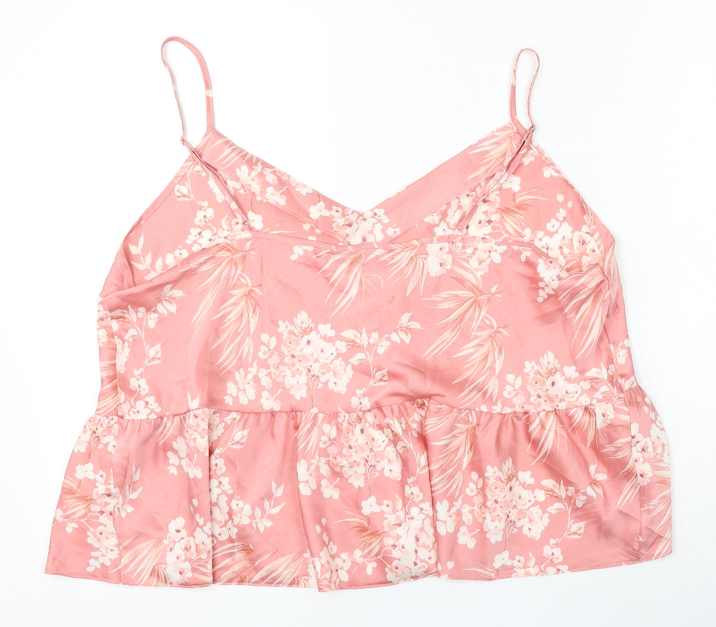 F&F Womens Pink Floral Polyester Basic Blouse Size 16 V-Neck