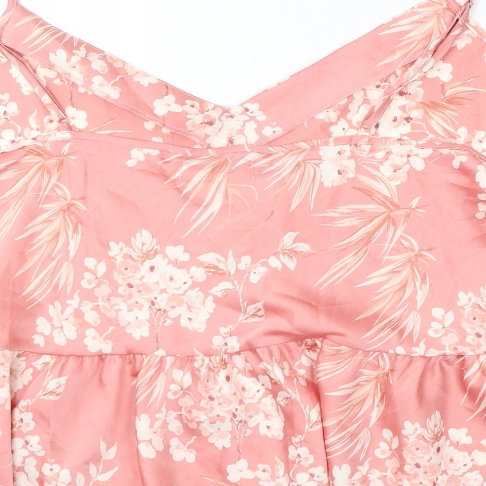 F&F Womens Pink Floral Polyester Basic Blouse Size 16 V-Neck