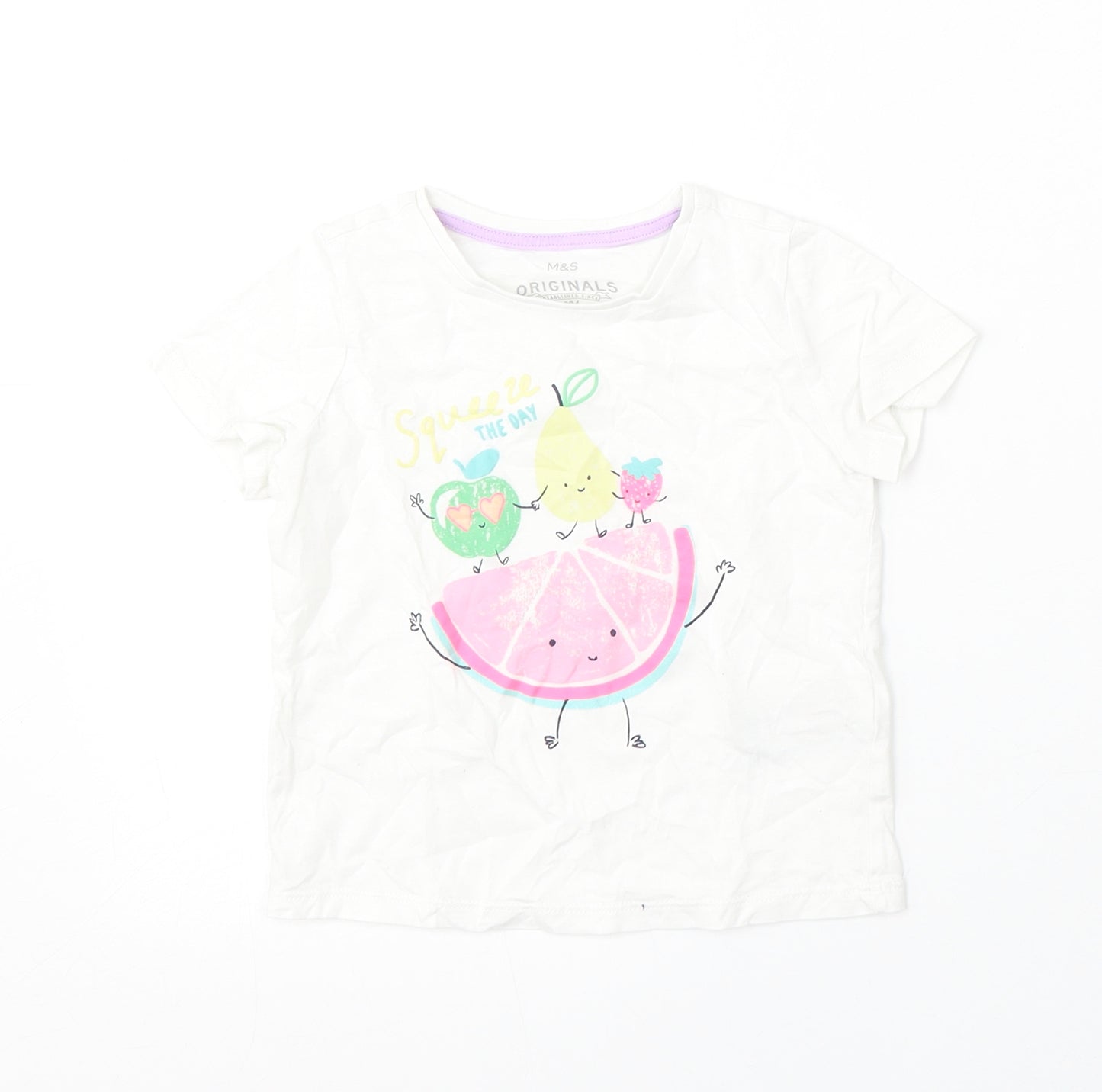 Marks and Spencer Girls White  Cotton Basic T-Shirt Size 3-4 Years Round Neck