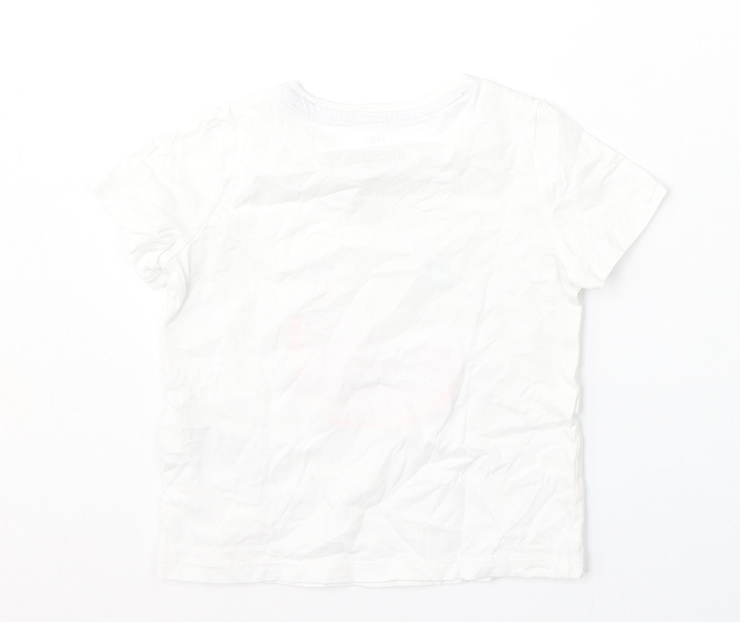 Marks and Spencer Girls White  Cotton Basic T-Shirt Size 3-4 Years Round Neck