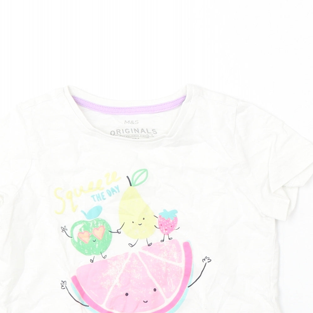 Marks and Spencer Girls White  Cotton Basic T-Shirt Size 3-4 Years Round Neck