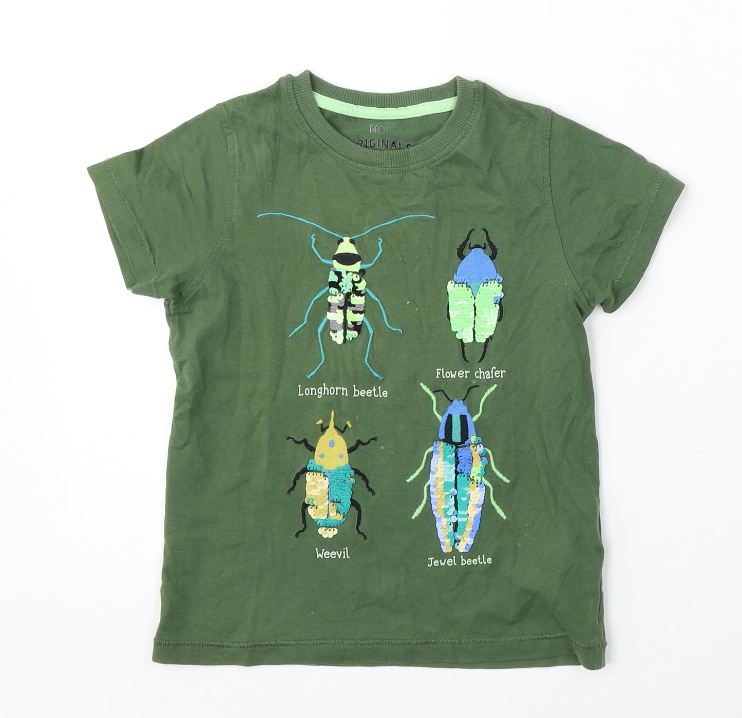 Marks and Spencer Boys Green  Cotton Basic T-Shirt Size 4-5 Years Round Neck