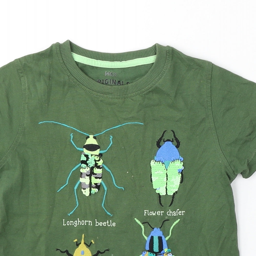 Marks and Spencer Boys Green  Cotton Basic T-Shirt Size 4-5 Years Round Neck