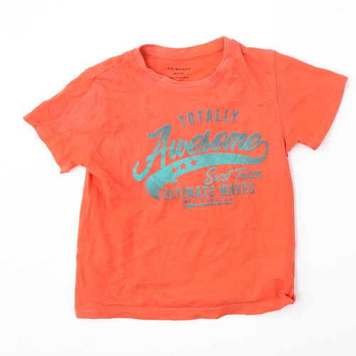 Primark Girls Red  Cotton Basic T-Shirt Size 5-6 Years Round Neck