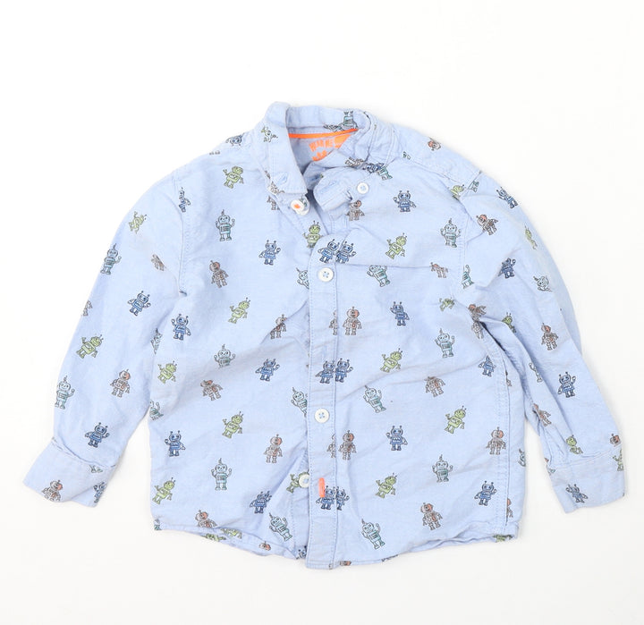 F&F Boys Blue Geometric Cotton Basic Button-Up Size 2-3 Years Collared Button