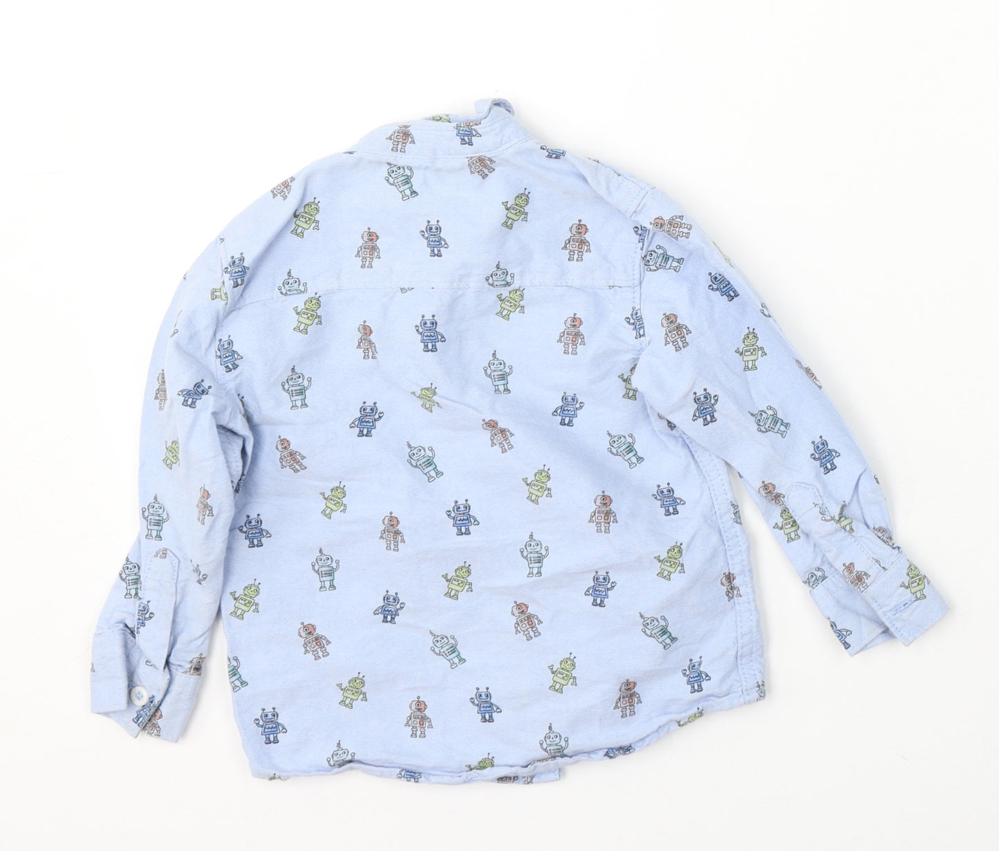 F&F Boys Blue Geometric Cotton Basic Button-Up Size 2-3 Years Collared Button