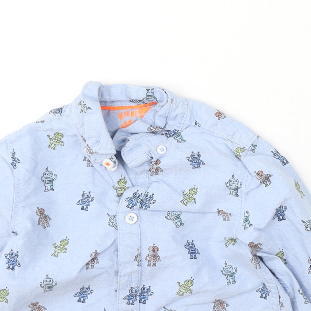 F&F Boys Blue Geometric Cotton Basic Button-Up Size 2-3 Years Collared Button