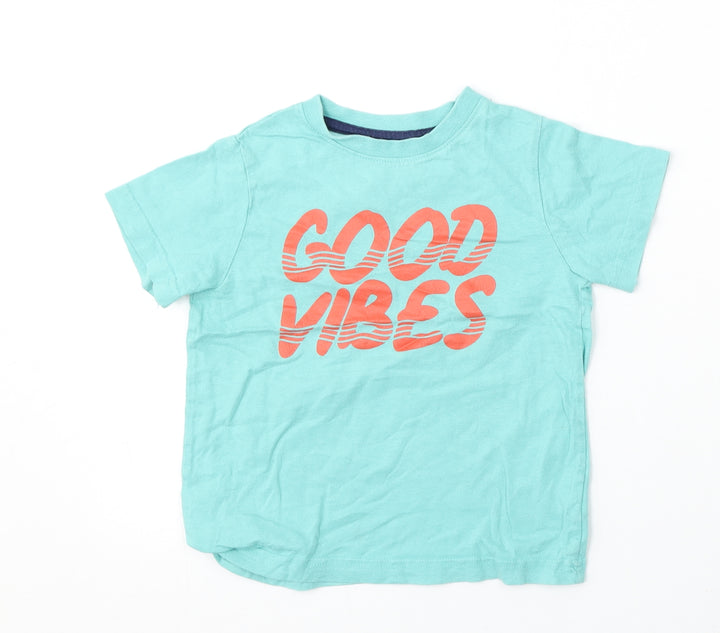 Primark Boys Green  Cotton Basic T-Shirt Size 3-4 Years Round Neck