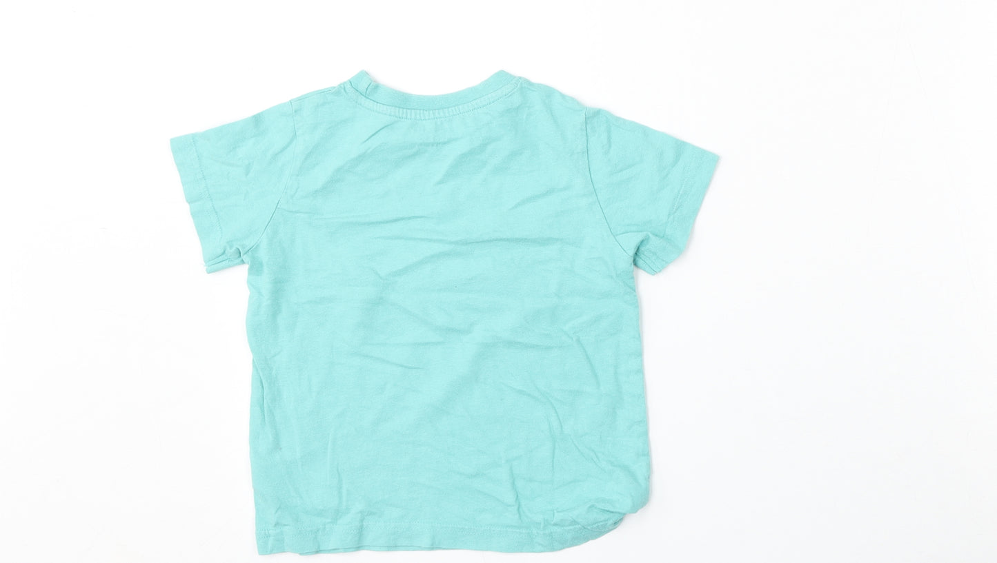 Primark Boys Green  Cotton Basic T-Shirt Size 3-4 Years Round Neck