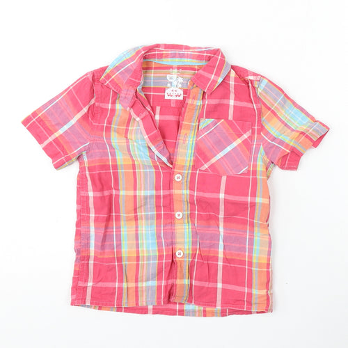 F&F Boys Pink Plaid Cotton Basic Button-Up Size 3-4 Years Collared
