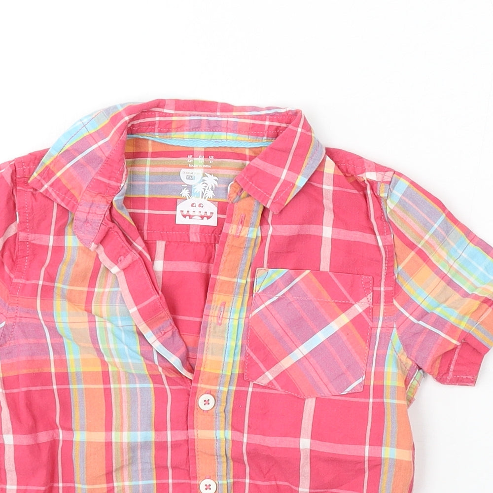 F&F Boys Pink Plaid Cotton Basic Button-Up Size 3-4 Years Collared