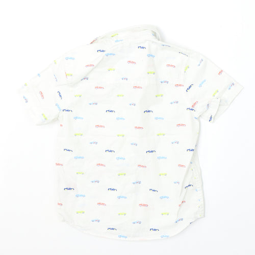 F&F Boys White Geometric Cotton Basic Button-Up Size 3-4 Years Collared