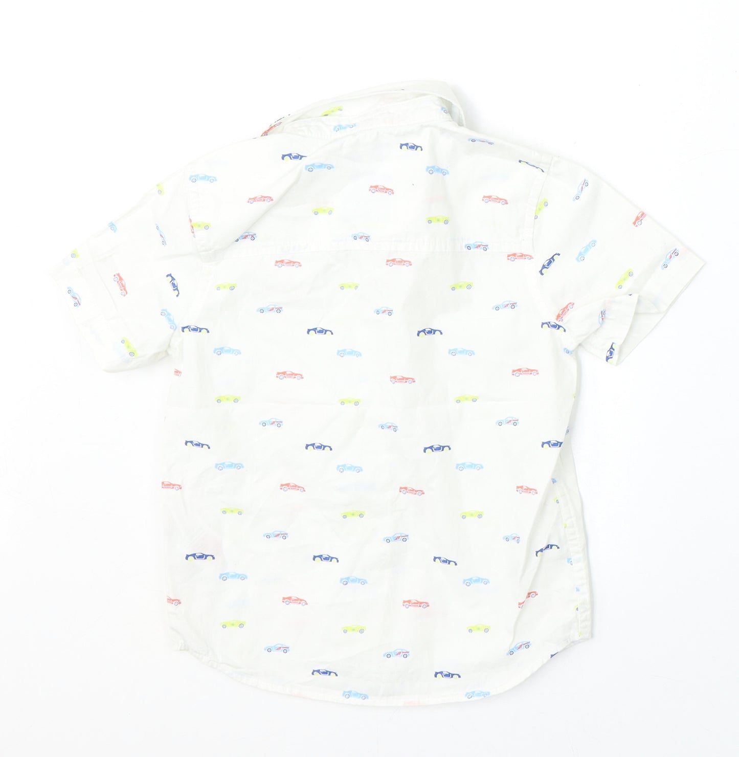 F&F Boys White Geometric Cotton Basic Button-Up Size 3-4 Years Collared