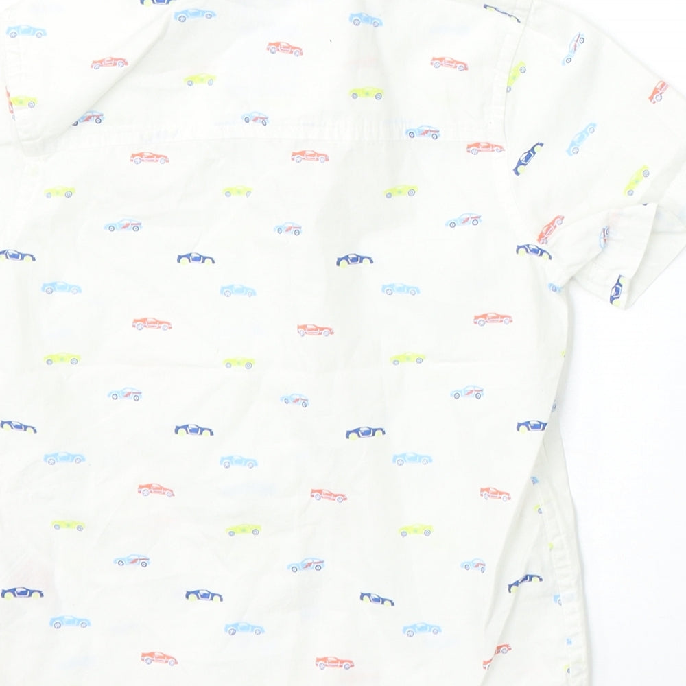 F&F Boys White Geometric Cotton Basic Button-Up Size 3-4 Years Collared