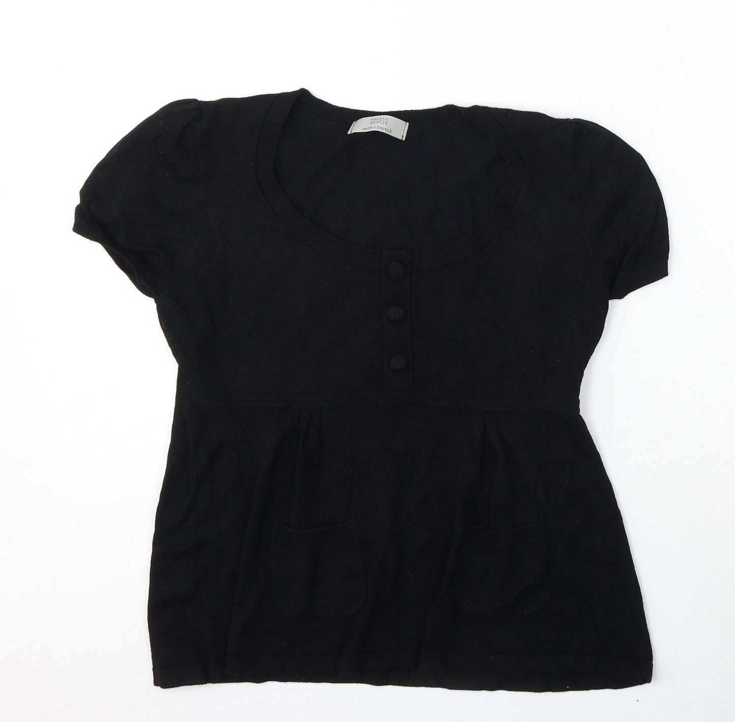 Marks and Spencer Womens Black Round Neck  Viscose Pullover Jumper Size 12