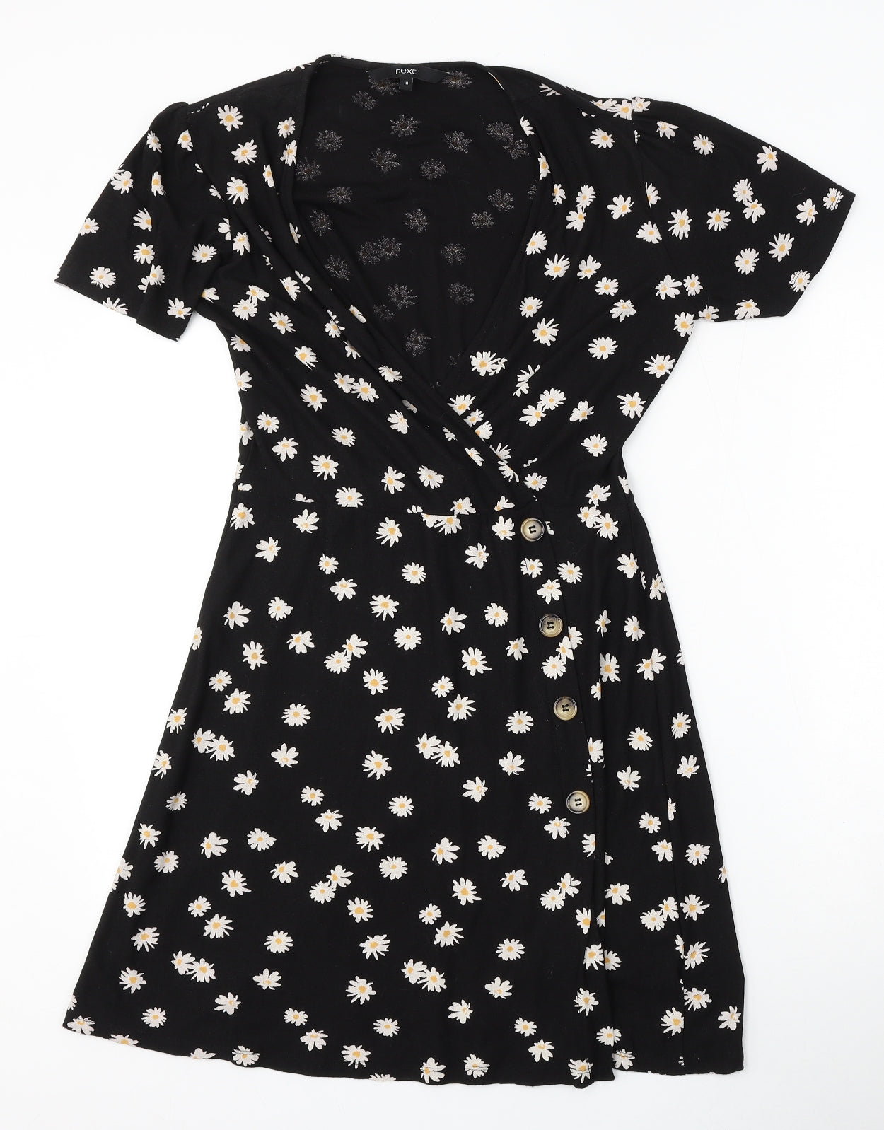 NEXT Womens Black Floral Viscose Sheath  Size 10  V-Neck