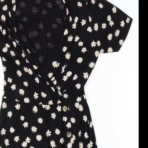 NEXT Womens Black Floral Viscose Sheath  Size 10  V-Neck