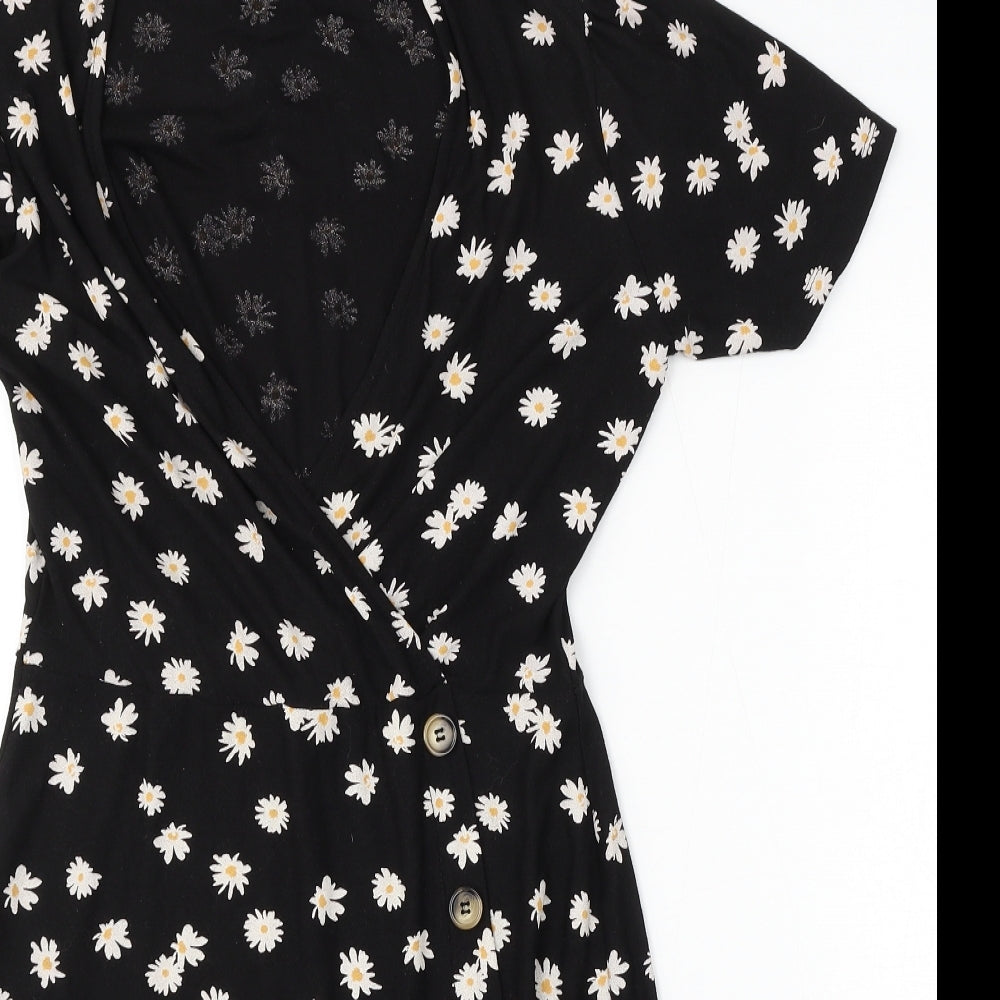 NEXT Womens Black Floral Viscose Sheath  Size 10  V-Neck