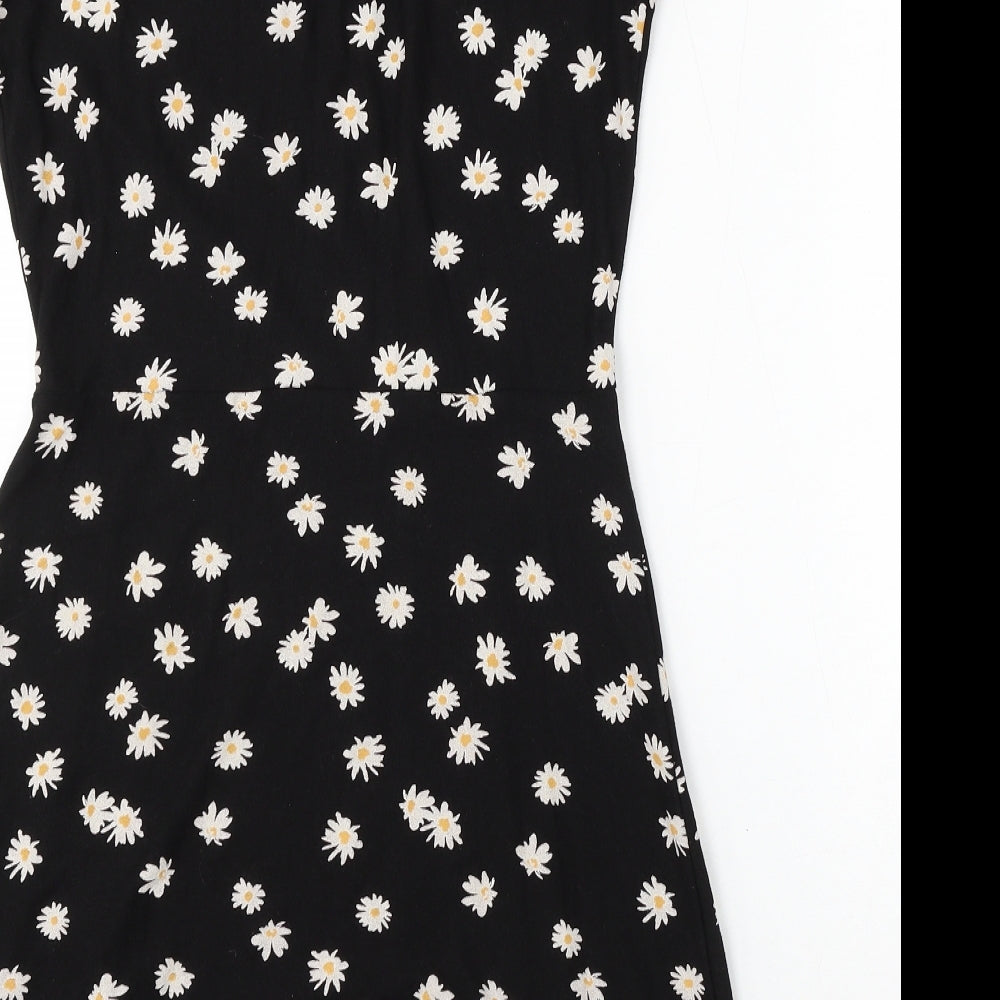 NEXT Womens Black Floral Viscose Sheath  Size 10  V-Neck