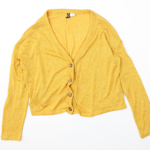 H&M Womens Yellow Round Neck  Polyester Cardigan Jumper Size XS