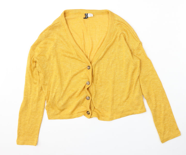H&M Womens Yellow Round Neck Polyester Cardigan Jumper Size XS