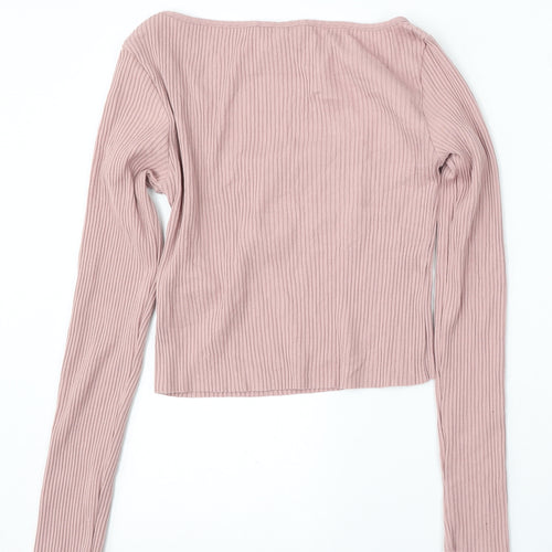 H&M Womens Pink Square Neck  Cotton Pullover Jumper Size S