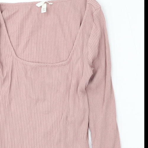 H&M Womens Pink Square Neck  Cotton Pullover Jumper Size S