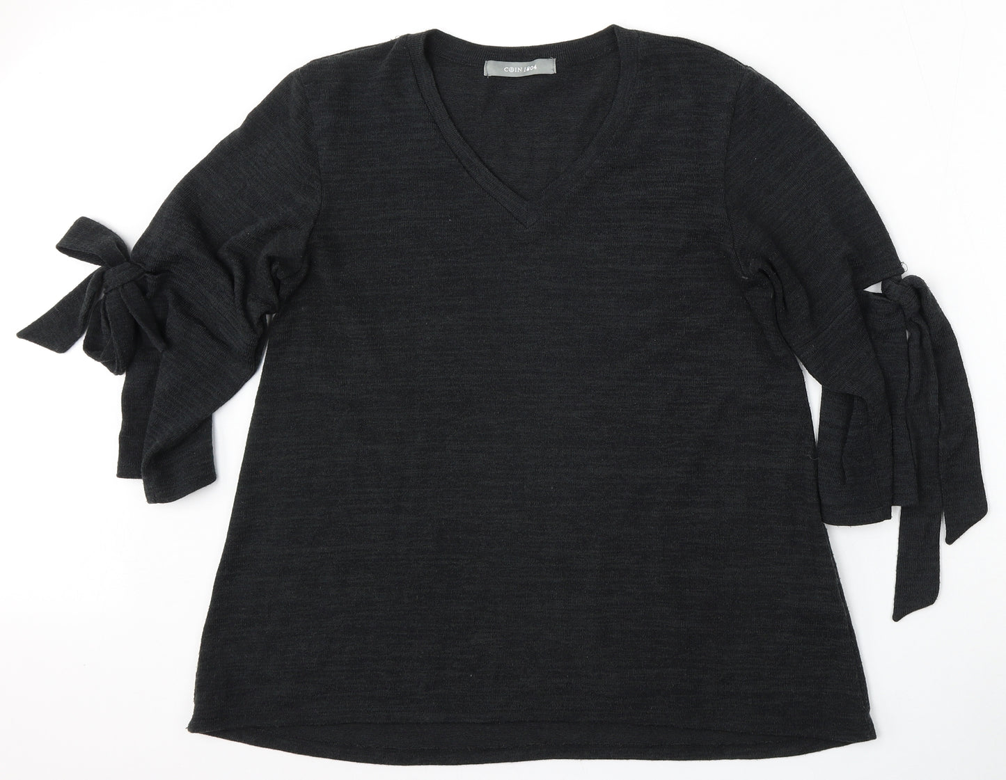 COIN 1804 Womens Black Round Neck  Polyester Pullover Jumper Size L