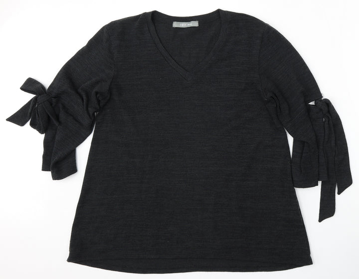 COIN 1804 Womens Black Round Neck  Polyester Pullover Jumper Size L