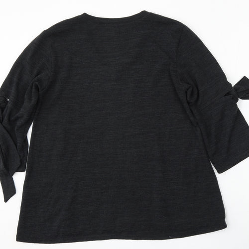 COIN 1804 Womens Black Round Neck  Polyester Pullover Jumper Size L