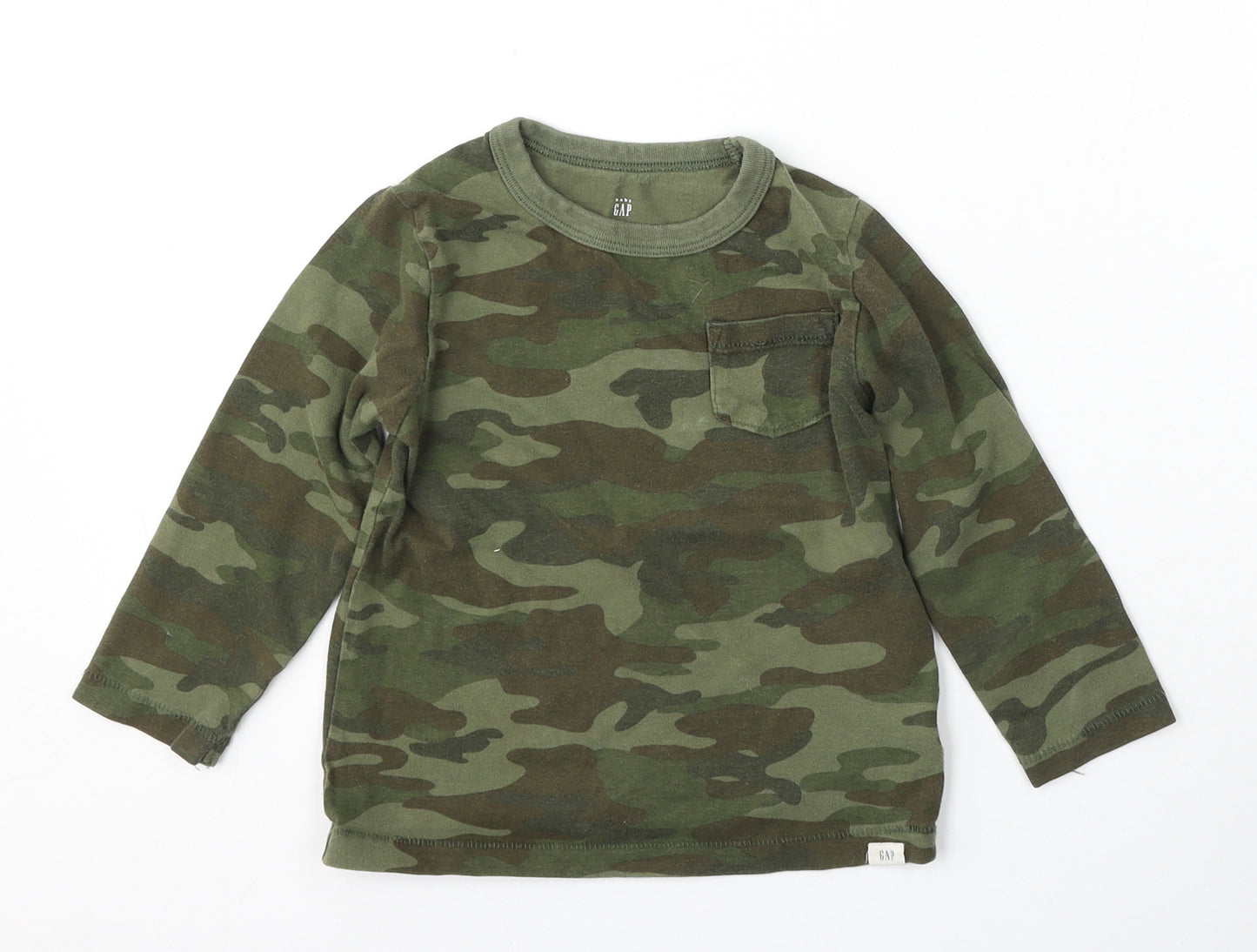 Gap Boys Green Camouflage Cotton Basic T-Shirt Size 3 Years Round Neck
