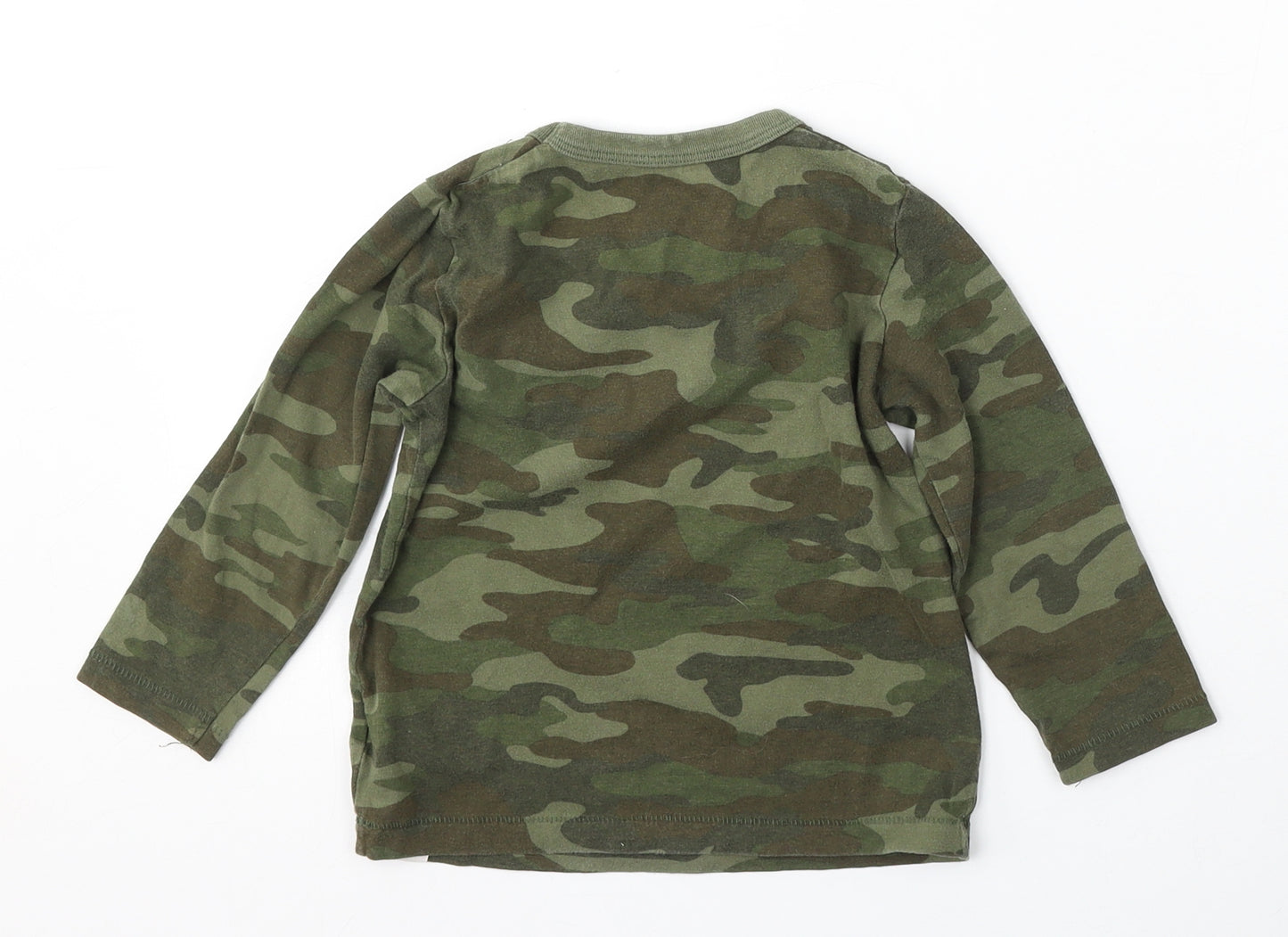 Gap Boys Green Camouflage Cotton Basic T-Shirt Size 3 Years Round Neck