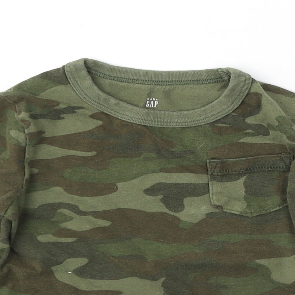 Gap Boys Green Camouflage Cotton Basic T-Shirt Size 3 Years Round Neck