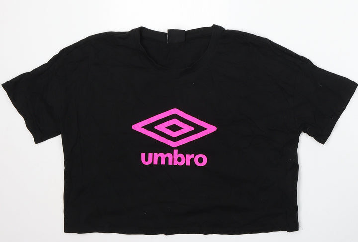 Umbro Womens Black  Cotton Basic T-Shirt Size L Round Neck