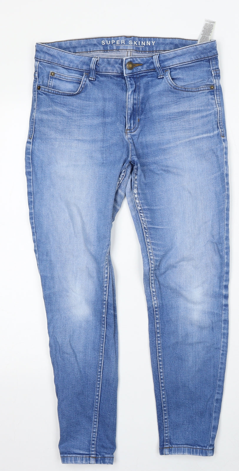 Marks and Spencer Womens Blue  Cotton Skinny Jeans Size 12 L26 in Regular Button