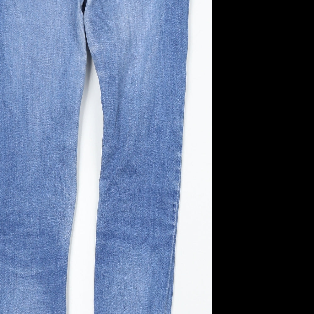 Marks and Spencer Womens Blue  Cotton Skinny Jeans Size 12 L26 in Regular Button