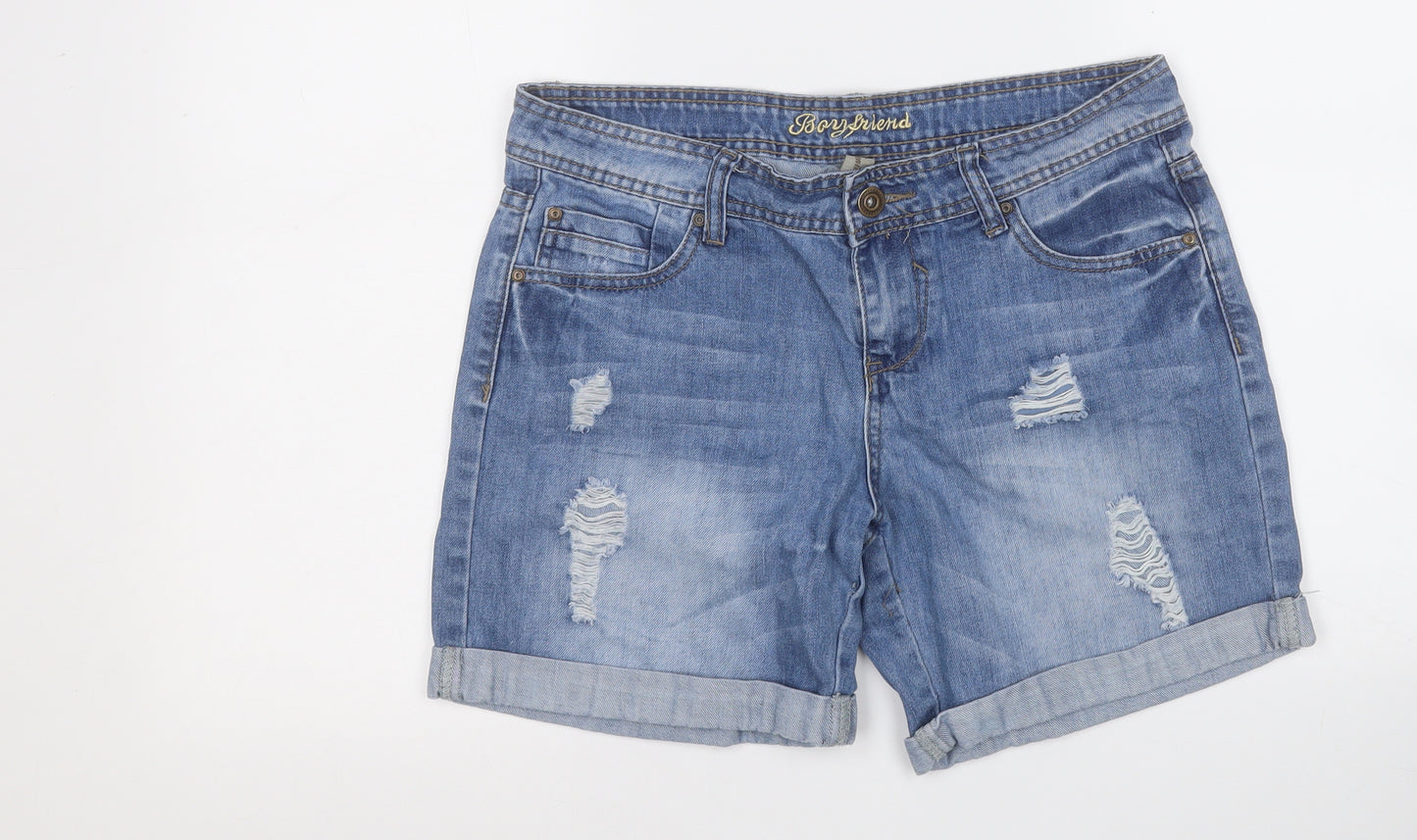 Denim & Co. Womens Blue  Cotton Boyfriend Shorts Size 10  Regular